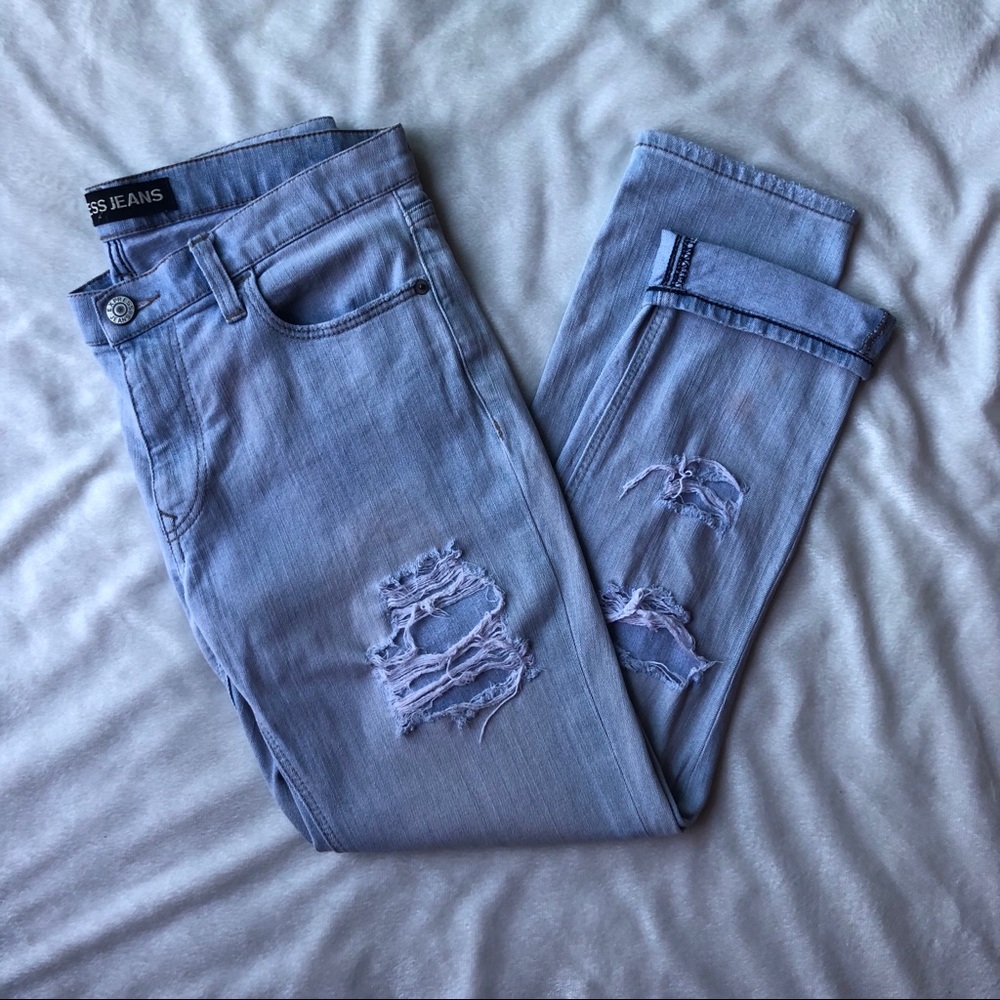Express Girlfriend Mid Rise Light Wash Jeans